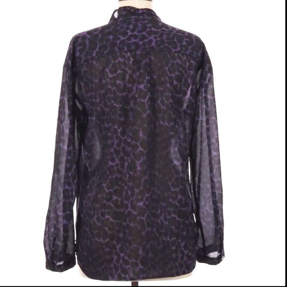Ann Taylor Leopard Ruffle Purple Black Blouse size medium - Picture 2 of 5